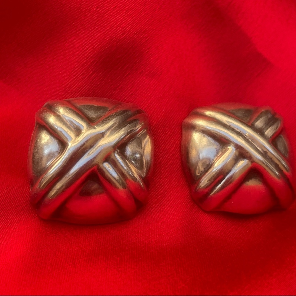 Los Ballesteros puffy X clip on Sterling Silver earrings